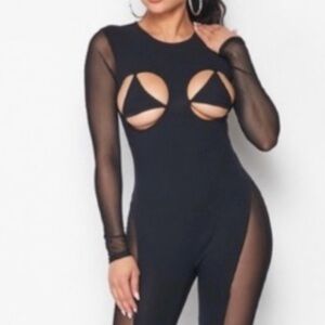 Black Sheer Panel Jumpsuit